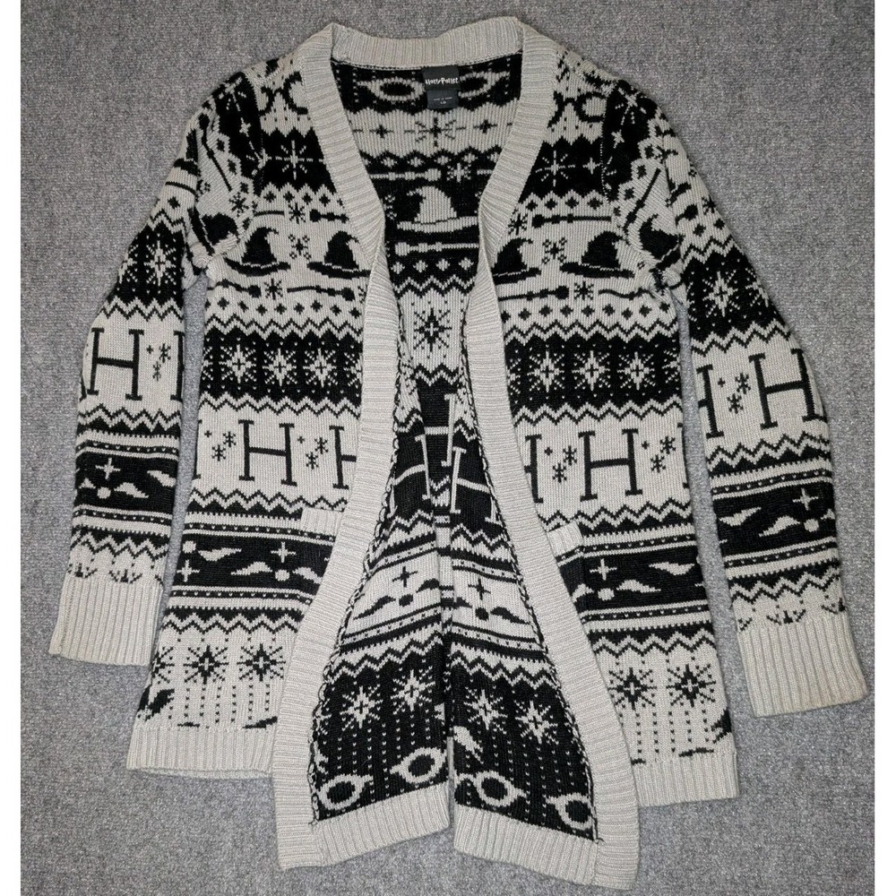 Hot Topic Harry Potter Long Knit Cardigan Gray & Black Women's Size Large